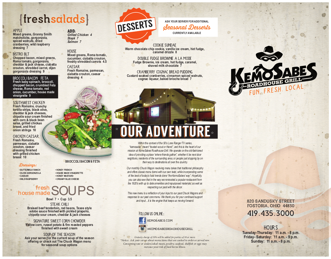Kemosabes Menu Page Two